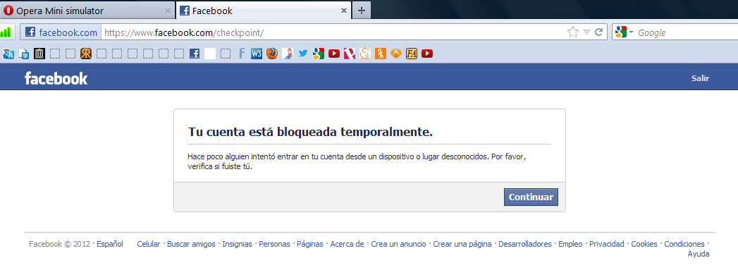 Facebook cuenta bloqueada temporalmente